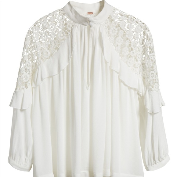 FREE PEOPLE Crochet Knit Shoulders White Blouse - Picture 5 of 8